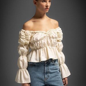 Laagam Sadie Ecru Ruched Blouse NWT